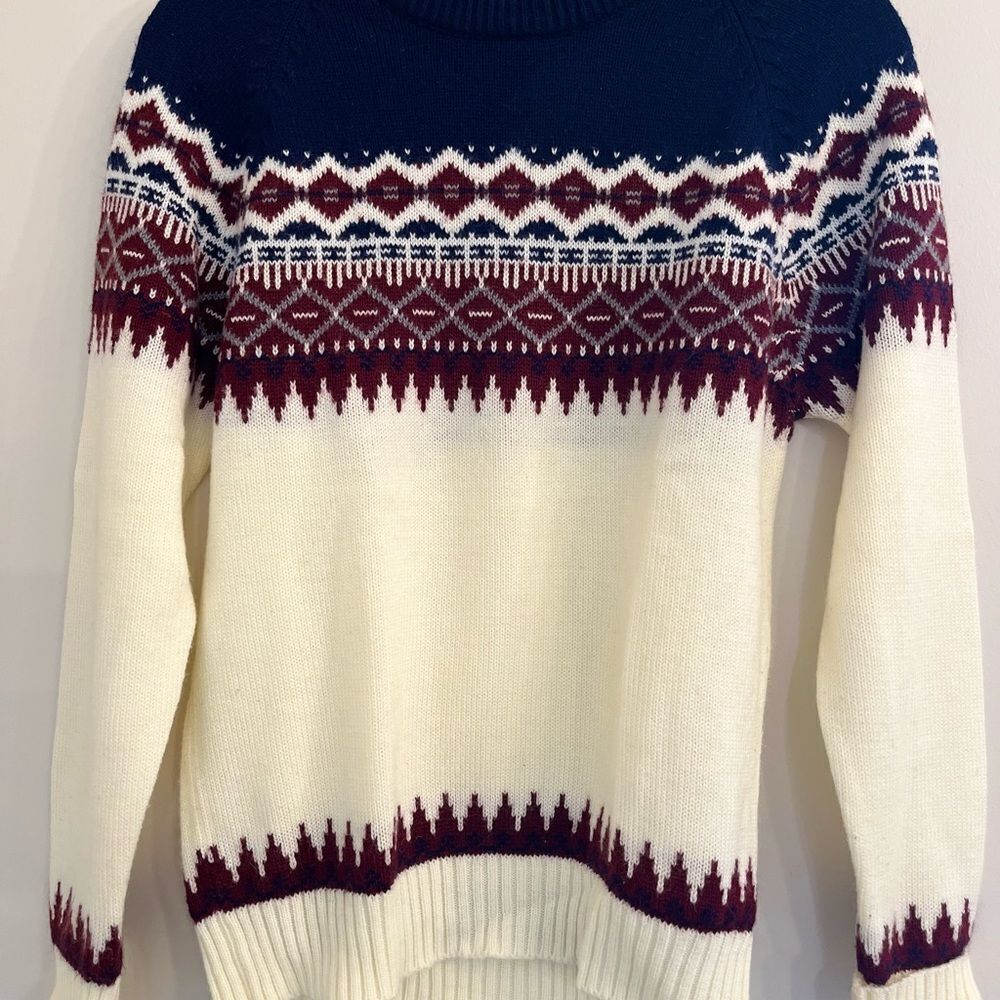 Towncraft Blue and Cream Crewneck Sweater with Nordic Design